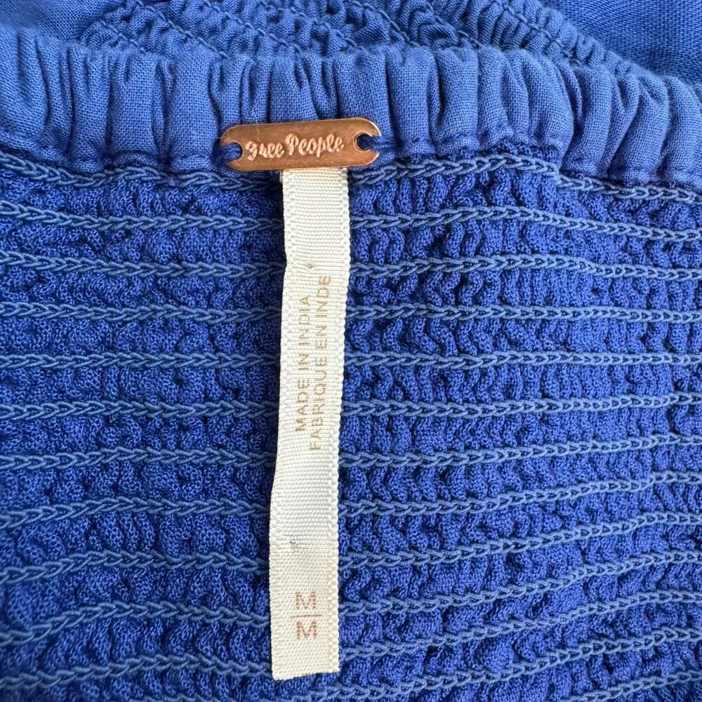 Free People Tank Top Women's M Royal Blue Cropped Cotton Scrunch Strap Top
